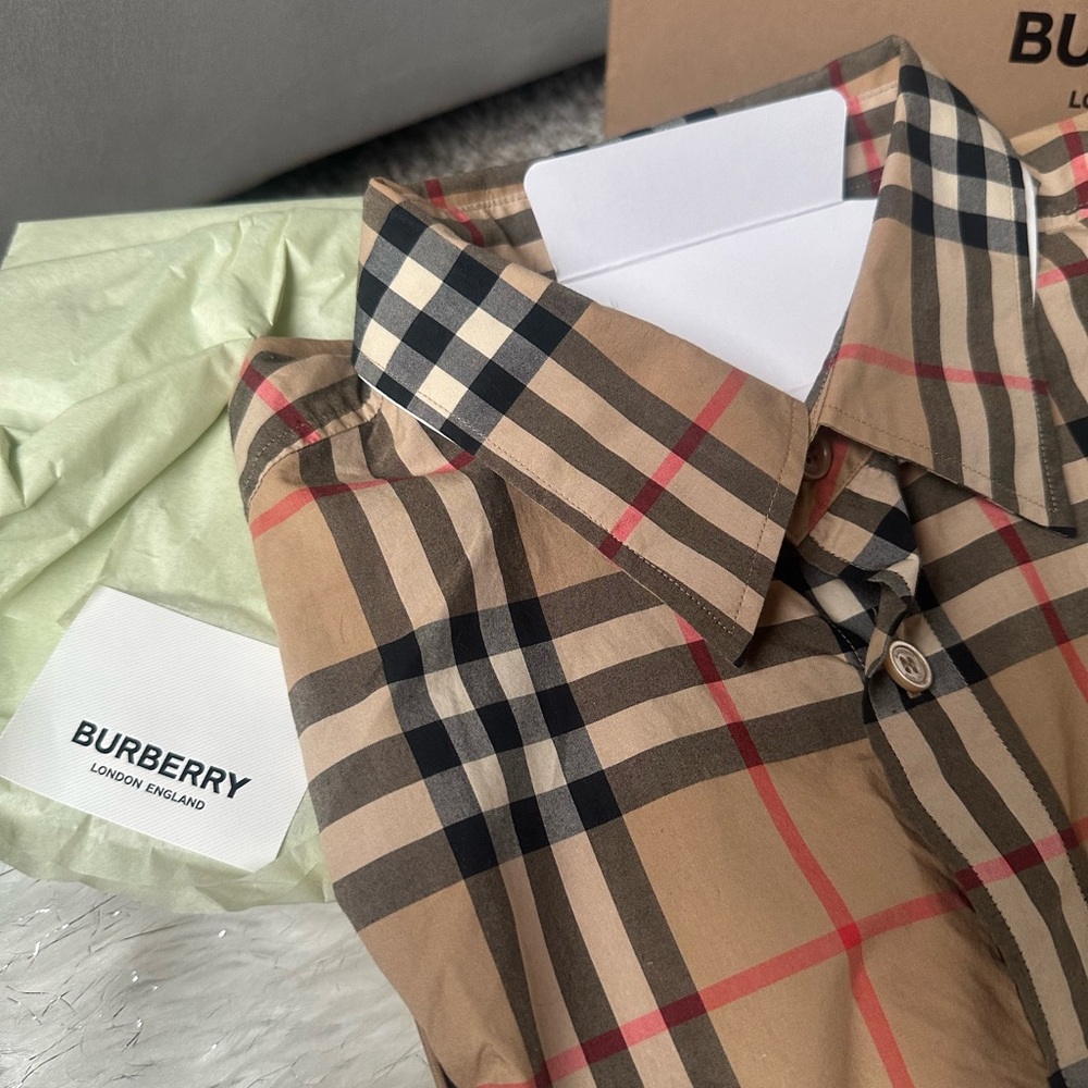 Burberry Men's Beige and Black Plaid Shirt